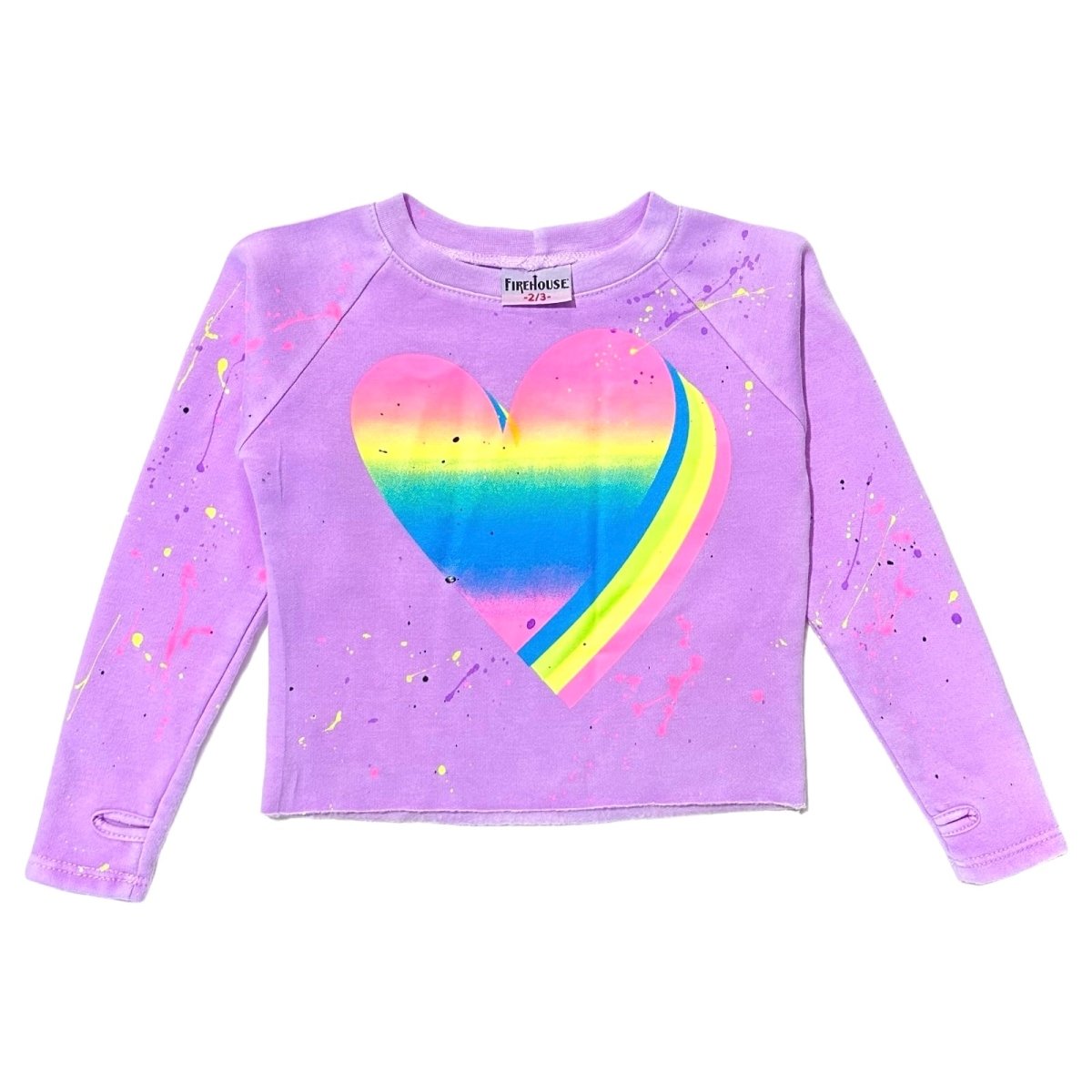 3D Neon Heart Paint Splatter Sweatshirt Mini Dreamers 14 Purple by Firehouse