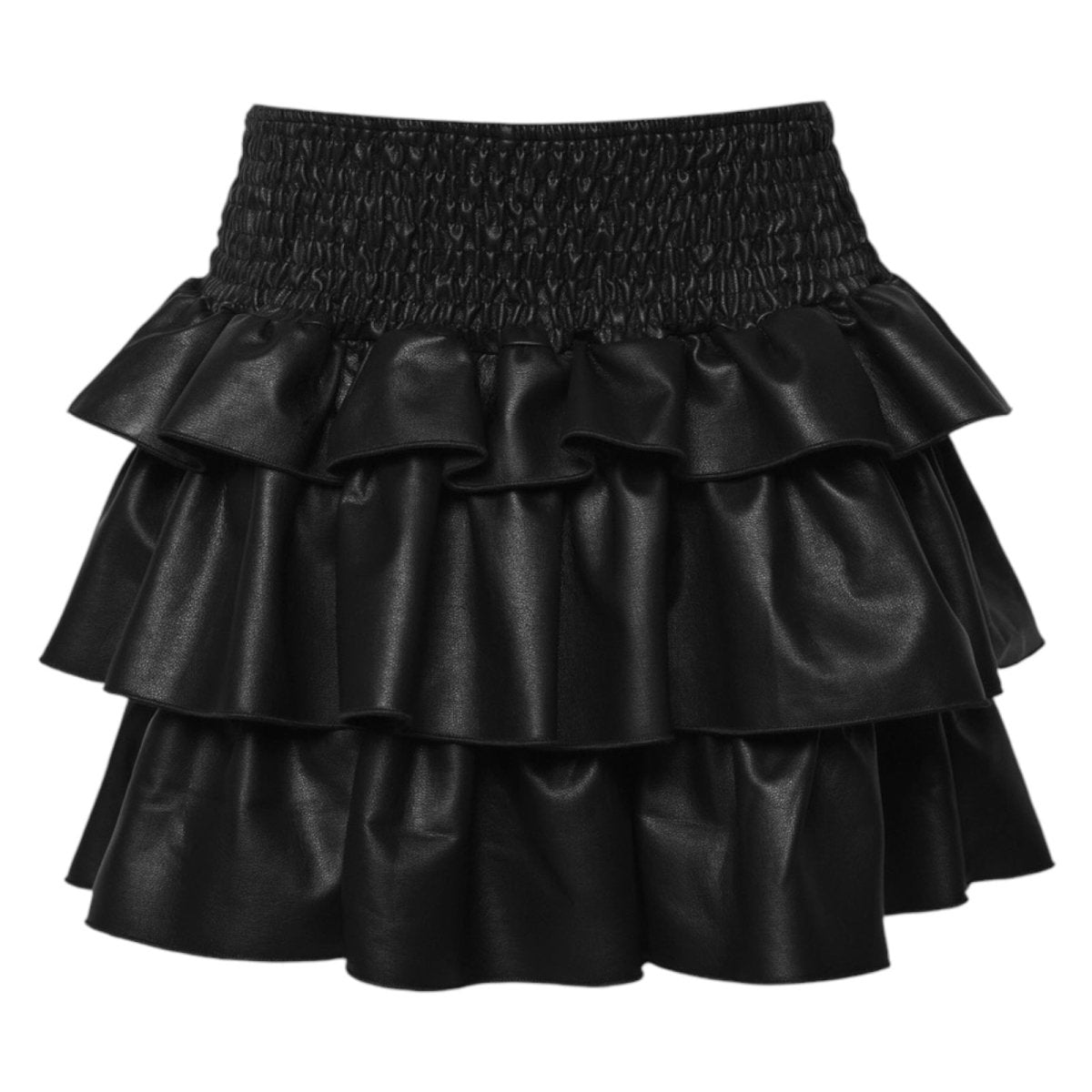 VEGAN LEATHER RUFFLE TIERED SKIRT