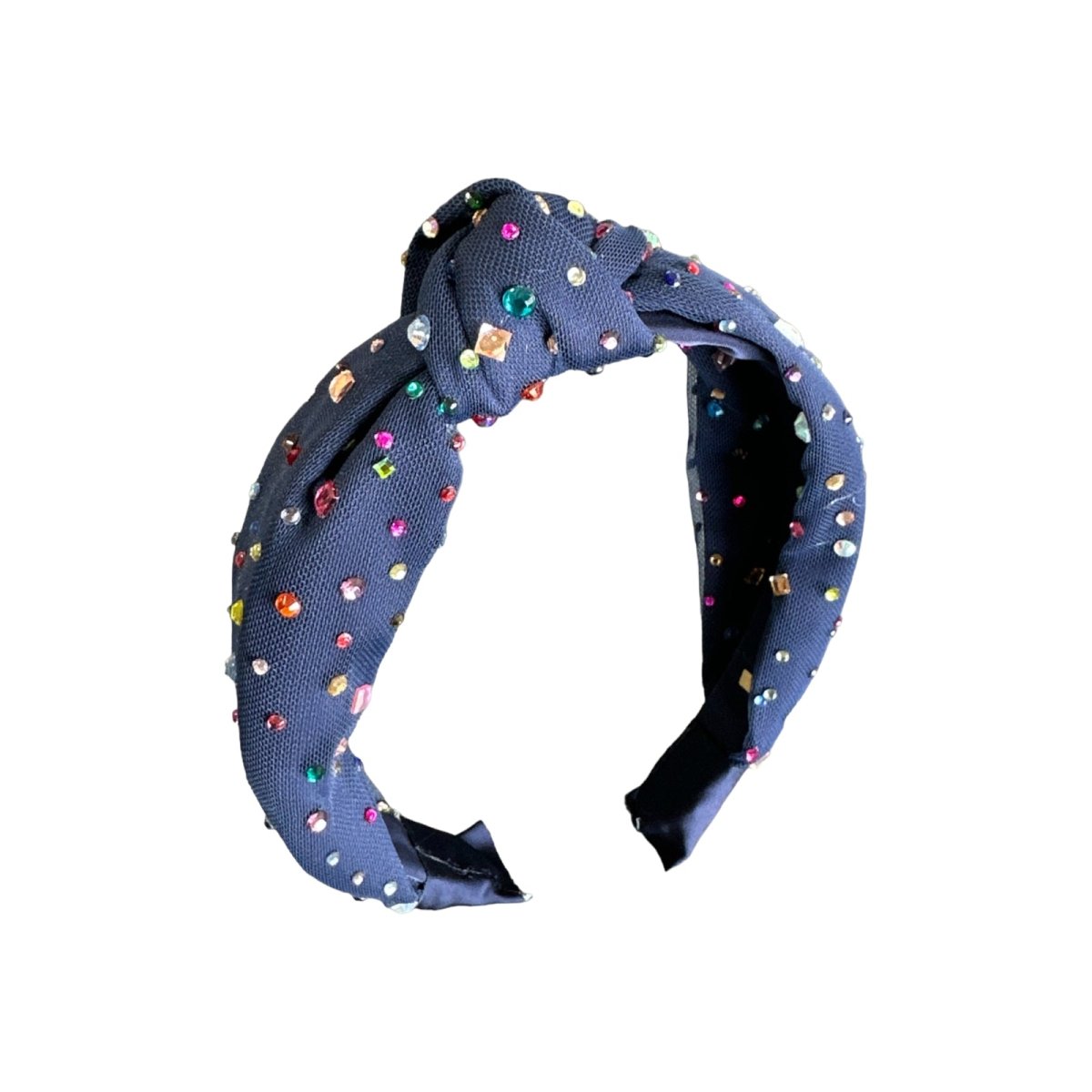 Denim knotted hotsell headband with rainbow stones