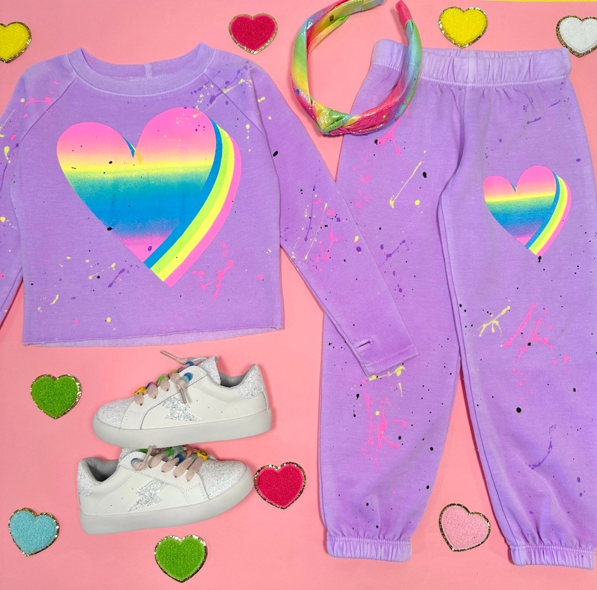 3D NEON HEART PAINT SPLATTER SWEATPANTS - SWEATPANTS