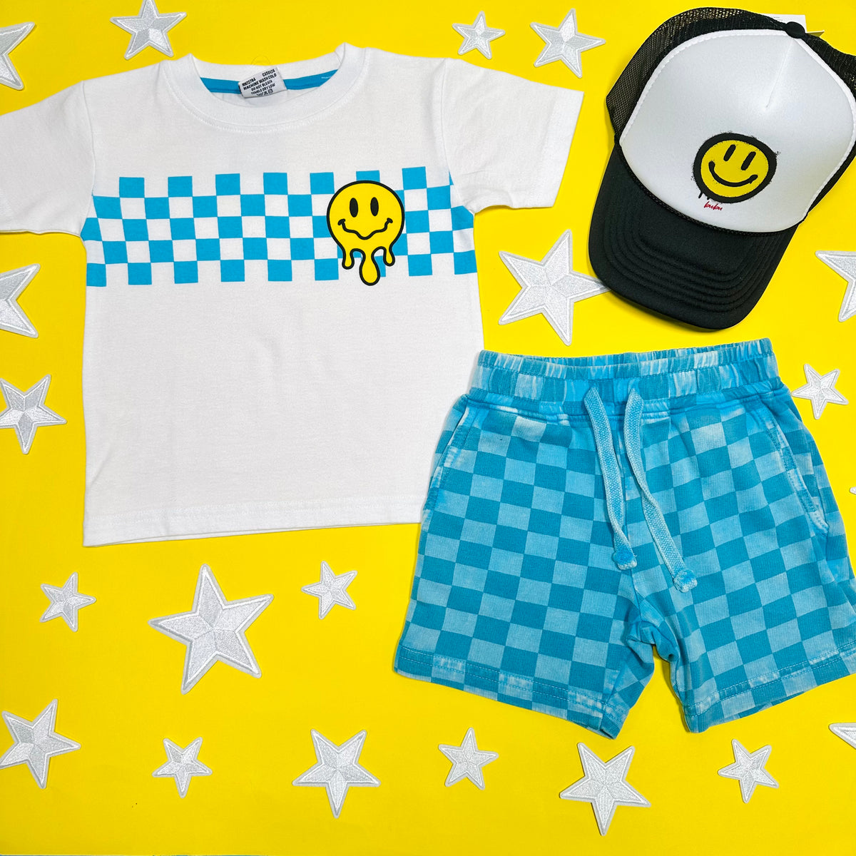 DRIP SMILEY CHECKERED TSHIRT - SHORT SLEEVE TOPS