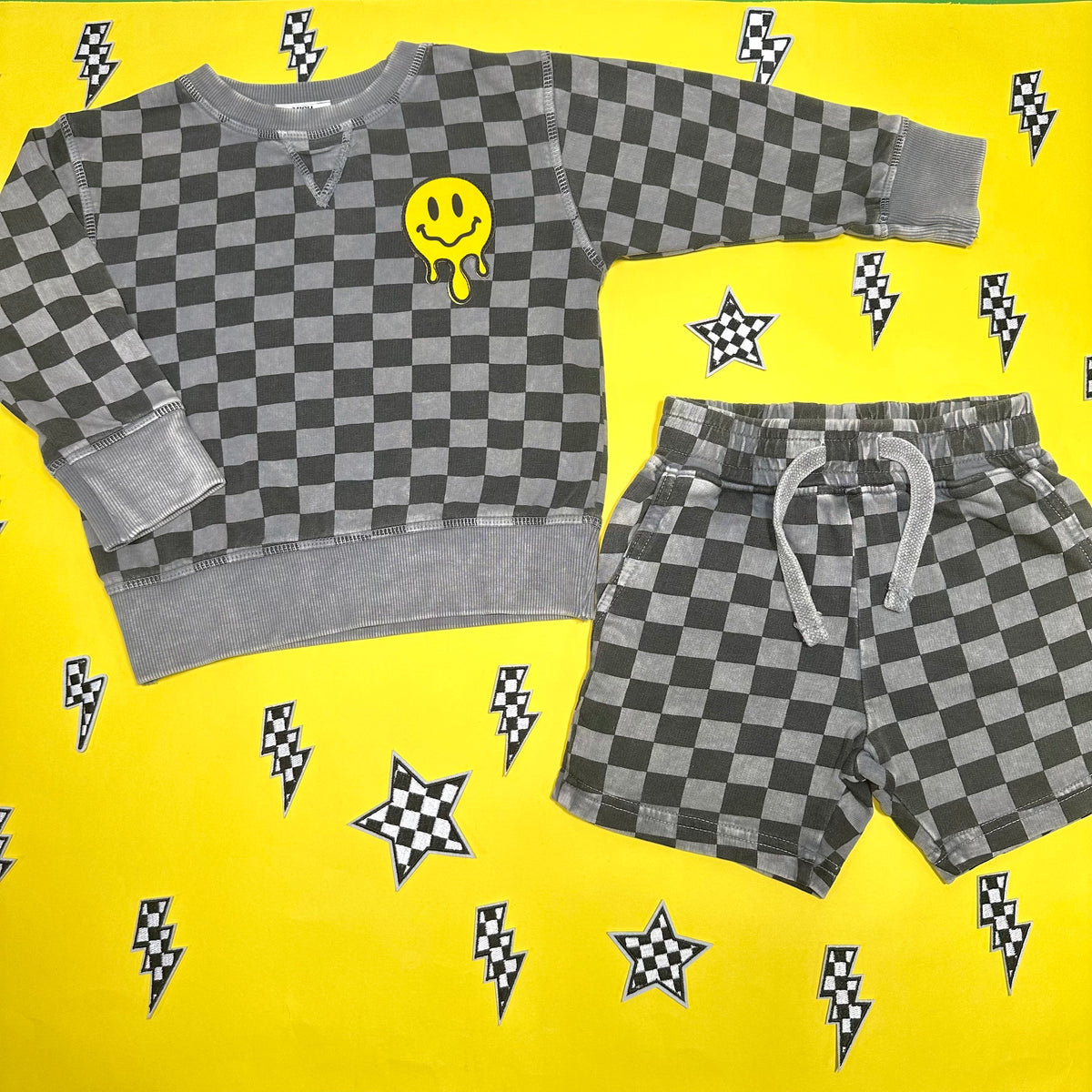 DRIP SMILEY CHECKERED SWEATSHIRT - SWEATERS