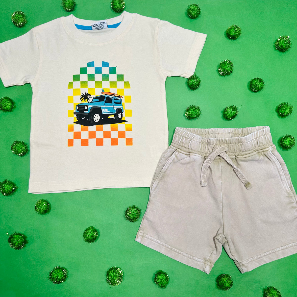 JEEP CHECKERED SAND TSHIRT - SHORT SLEEVE TOPS