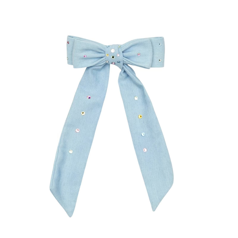 DENIM PASTEL CRYSTAL BOW CLIP - CLIPS