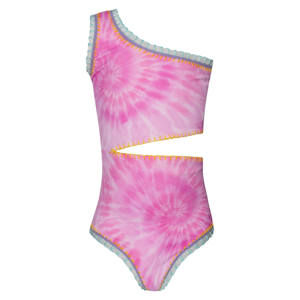 TIE DYE RAINBOW STITCHING CUTOUT ONE PIECE SWIMSUIT (PREORDER)