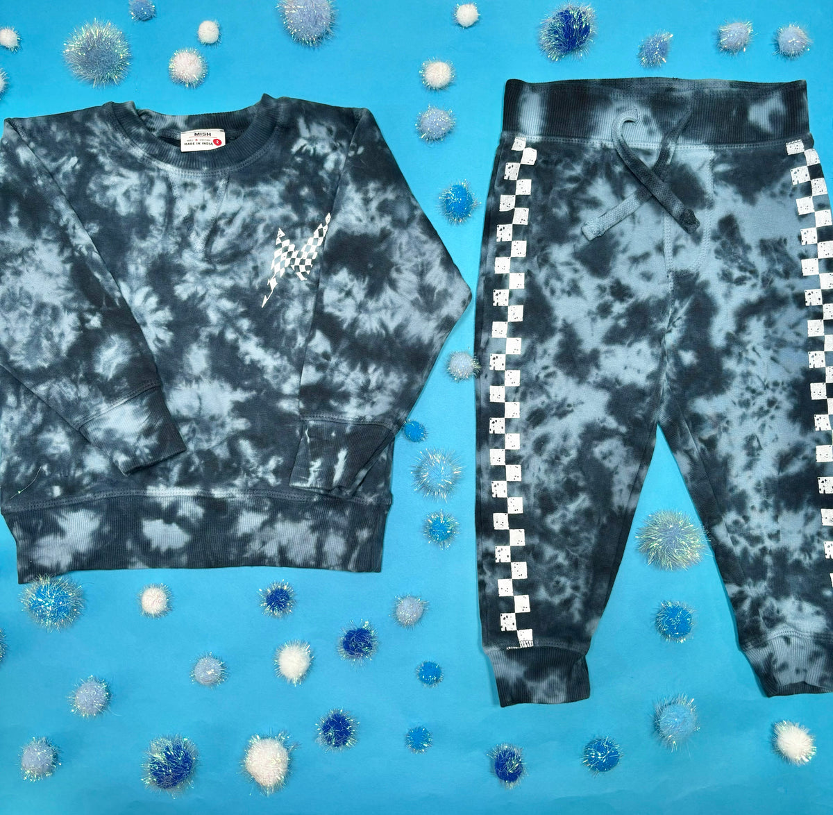 TIE DYE CHECKERED SWEATPANTS - SWEATPANTS