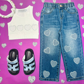 AMELIA CRYSTAL HEARTS DENIM PANTS