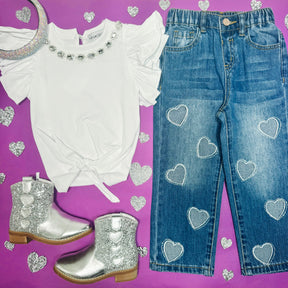 AMELIA CRYSTAL HEARTS DENIM PANTS