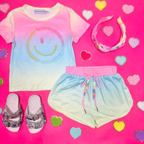 SUNSET SMILEY OMBRÉ TOP AND SHORTS SET