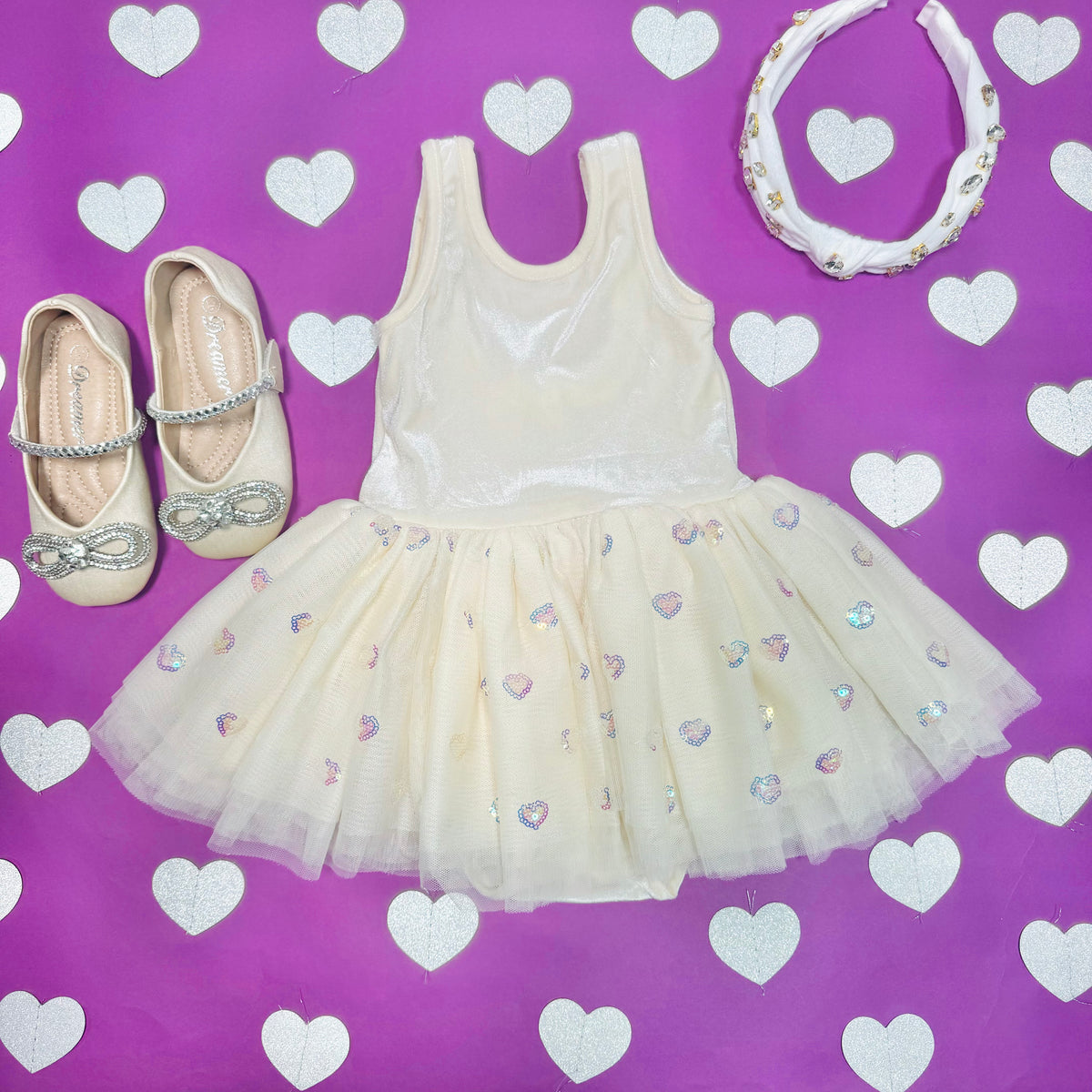 TULLA SEQUIN HEARTS TUTU DRESS