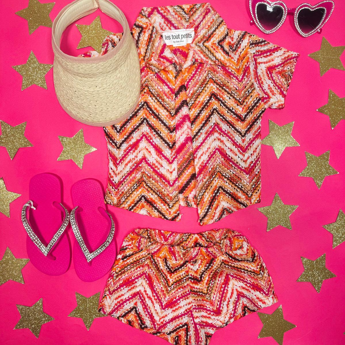 APRICOT ZIG ZAG OPEN TOP AND SHORTS COVER UP SET