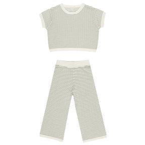 STRIPE BOXY CROP TOP AND KNIT WIDE LEG PANTS SET