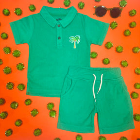 PALM TREES TERRY POLO TOP - SHORT SLEEVE TOPS