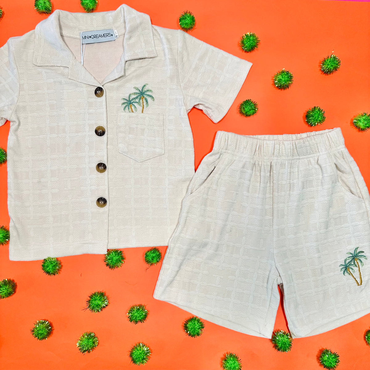 JORDAN PALM TREES KNITTED BUTTON DOWN AND SHORTS SET - SET