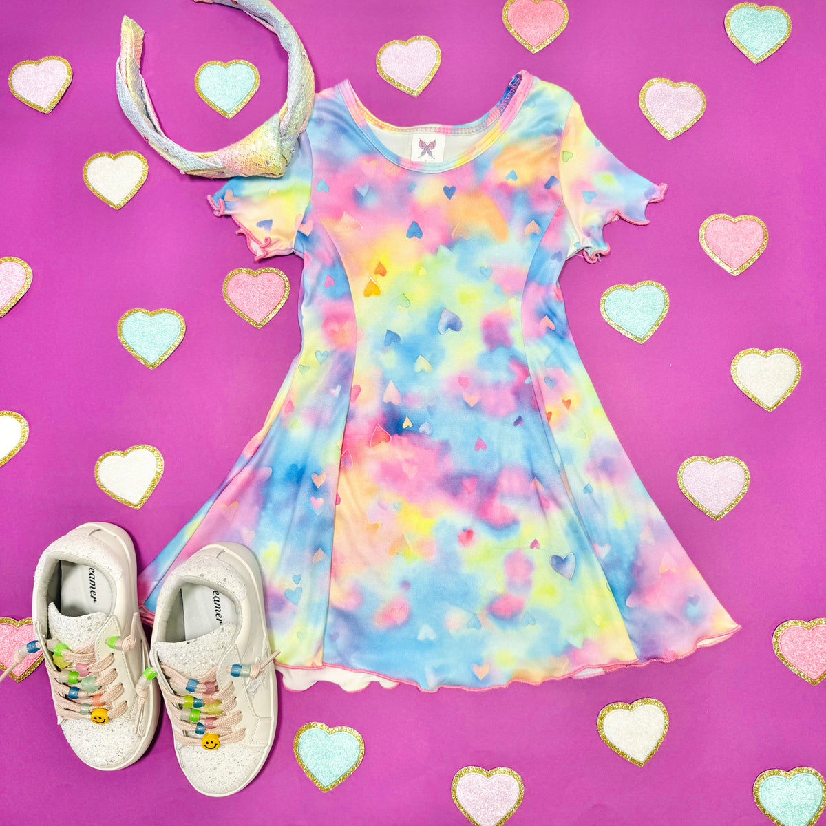 PASTEL HEARTS TIE DYE DRESS