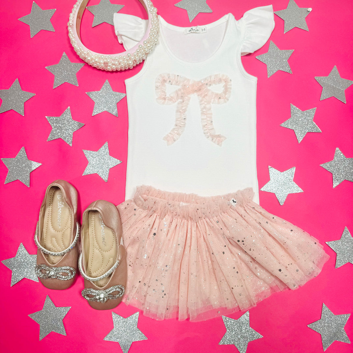 BOWS TANK TOP AND TUTU SPARKLE SKIRT SET - SET