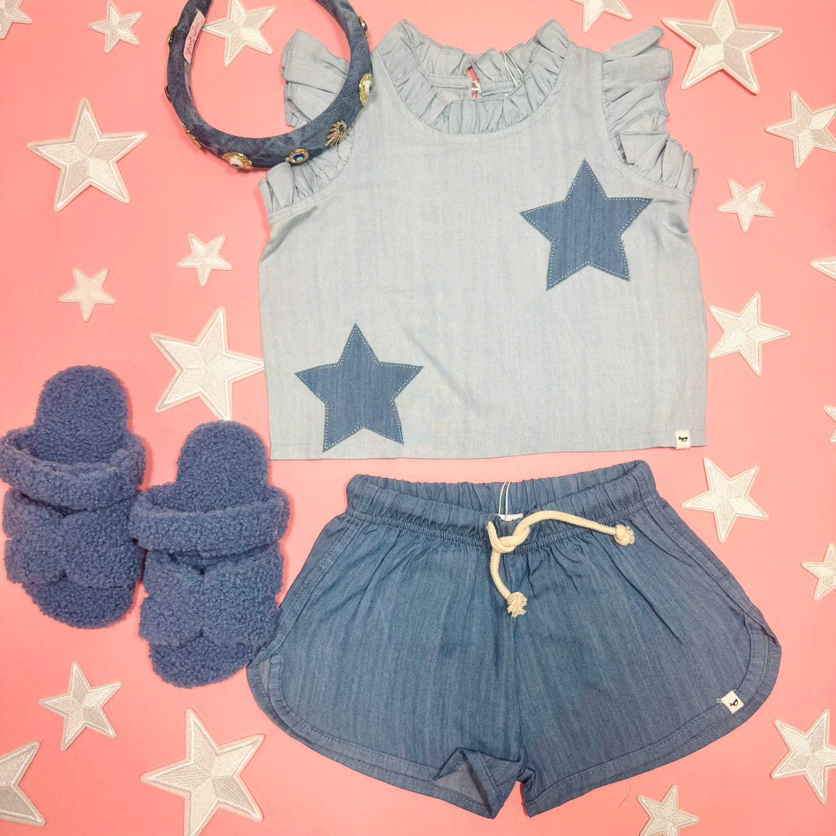 DENIM STARS LOLA TOP AND SHORTS SET - SET