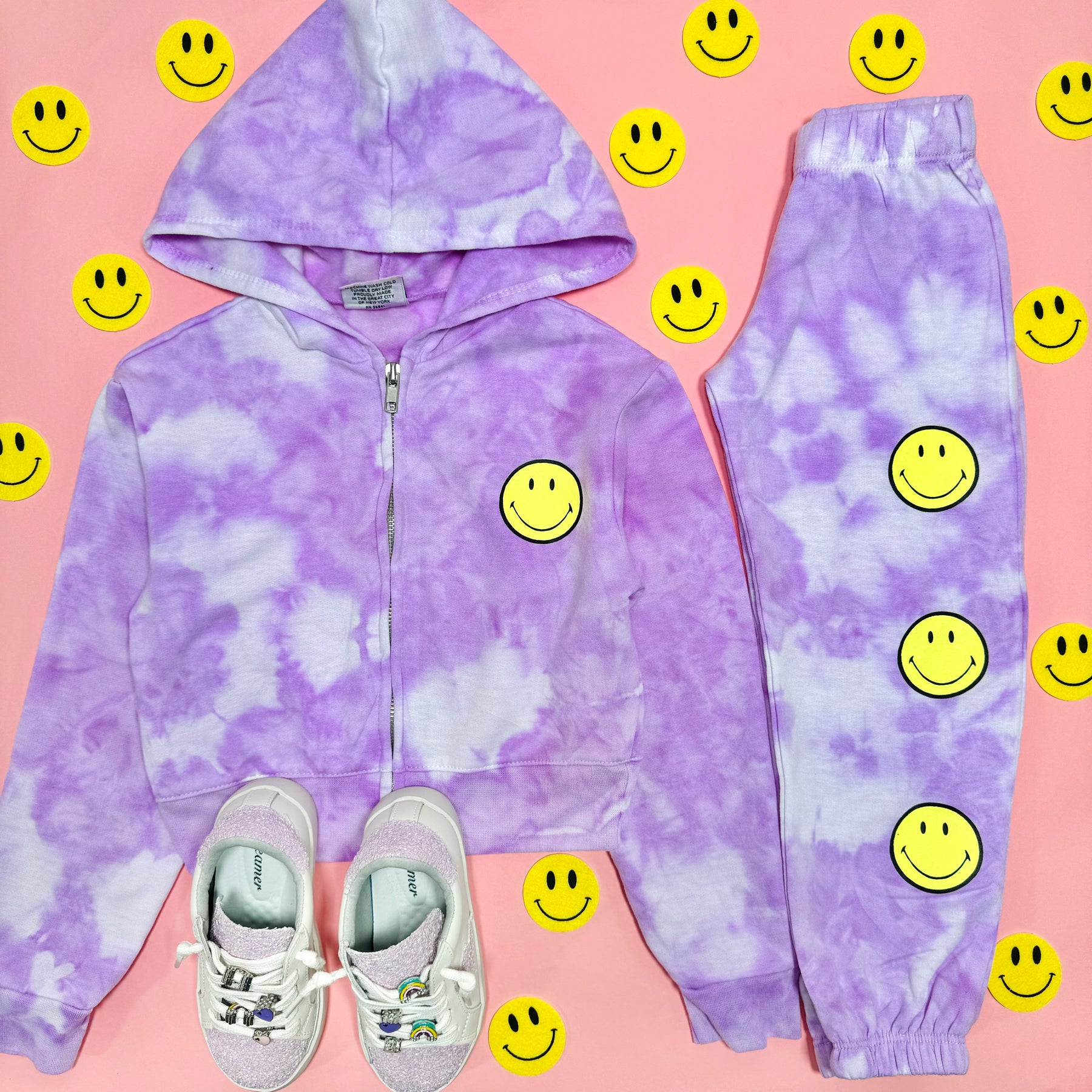 SMILEY TIE DYE ZIP UP HOODIE - HOODIES