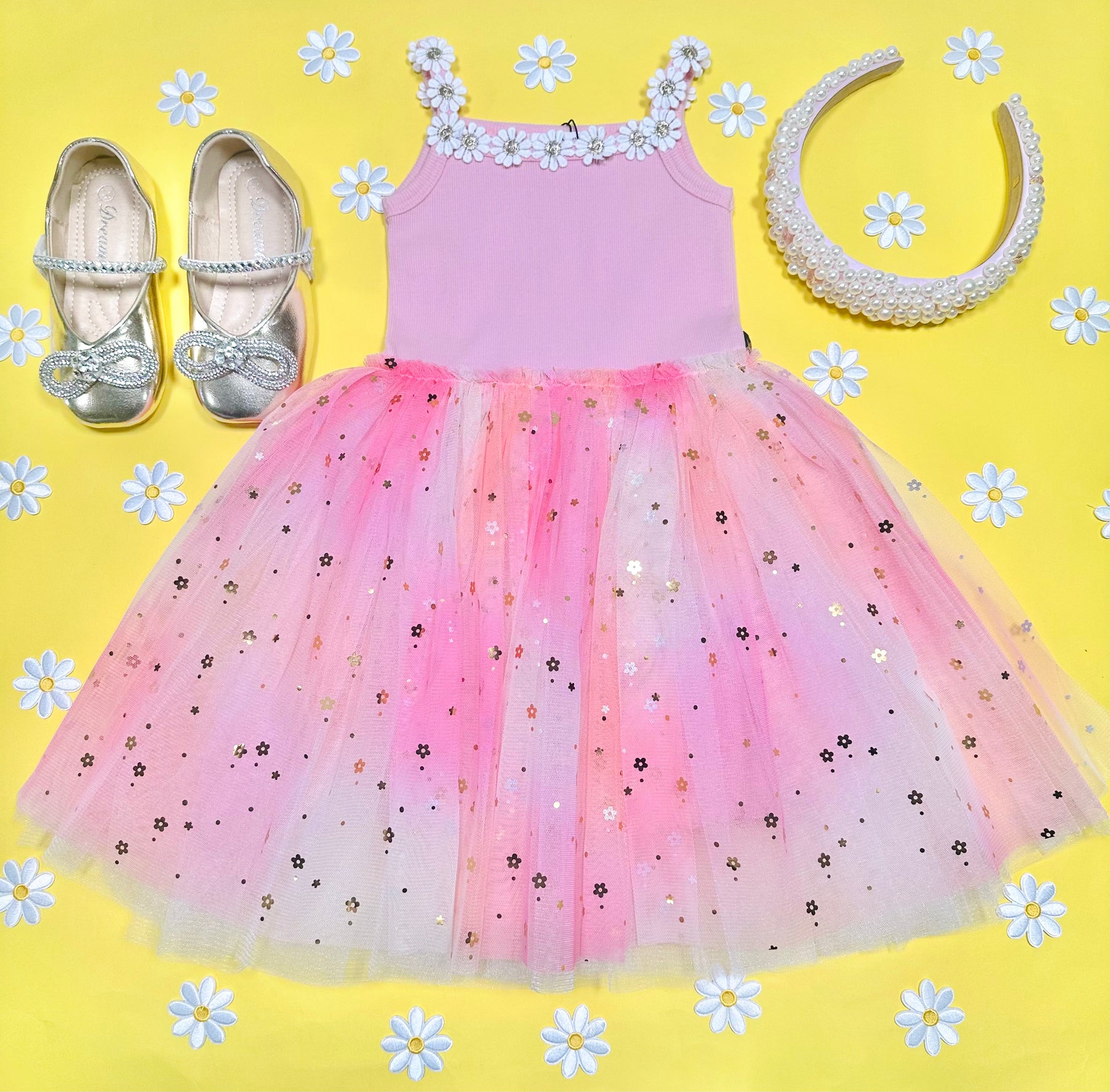 FLOWER LACE SHIMMERY STARS TUTU DRESS - DRESSES