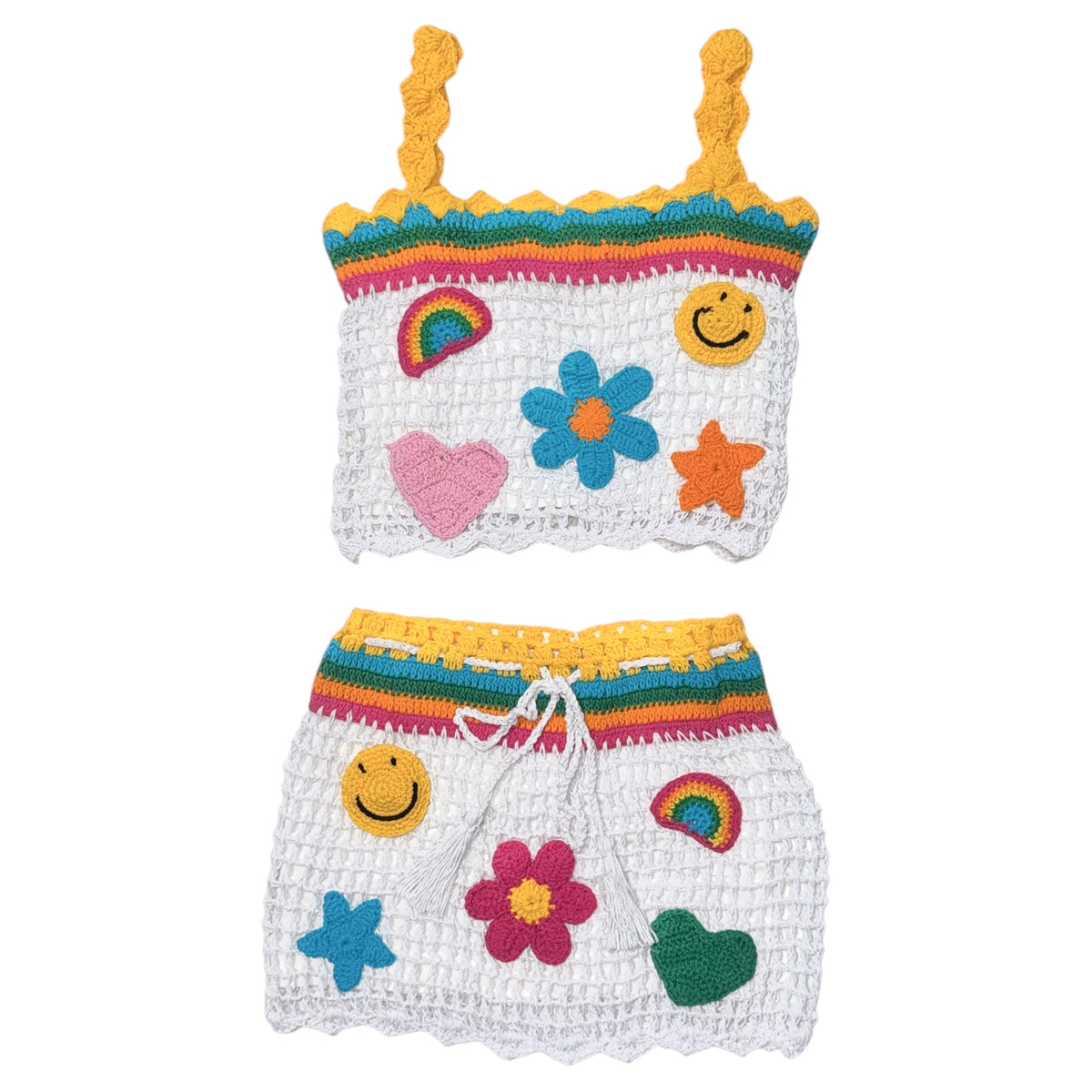 CROCHET ICON PATCHES TOP AND SKIRT SET