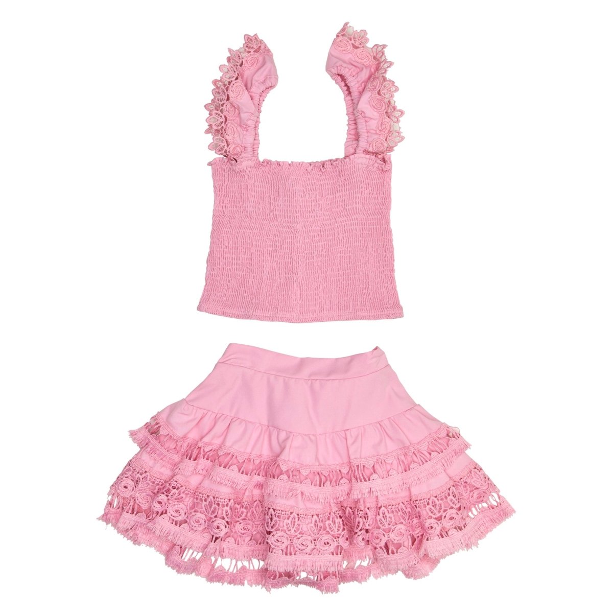 ADINA PINK LEMONADE SMOCKED TOP AND RUFFLE SKIRT - SET