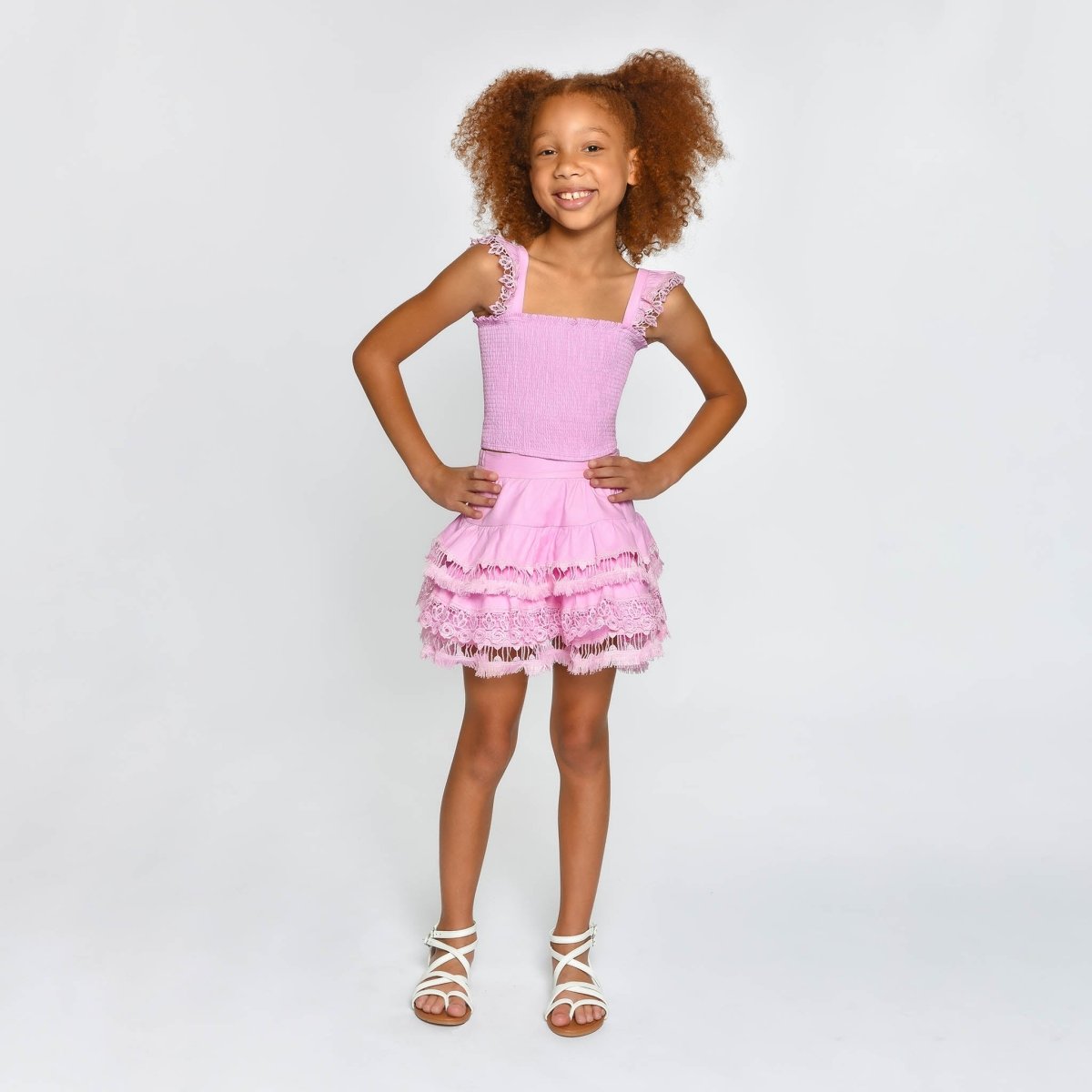 ADINA PINK LEMONADE SMOCKED TOP AND RUFFLE SKIRT - SET