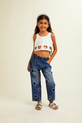 AMELIA CRYSTAL HEARTS DENIM PANTS - MINI DREAMERS