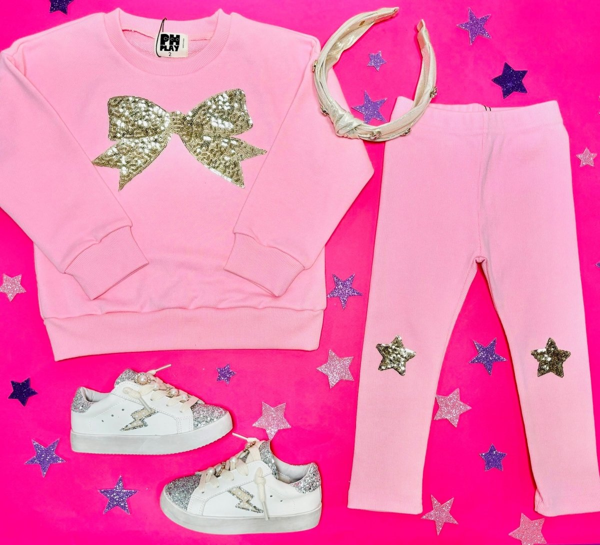 BOW SWEATSHIRT AND STARS LEGGINGS SET - PETITE HAILEY