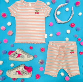 CANDY STRIPE RIB TSHIRT - HUXBABY