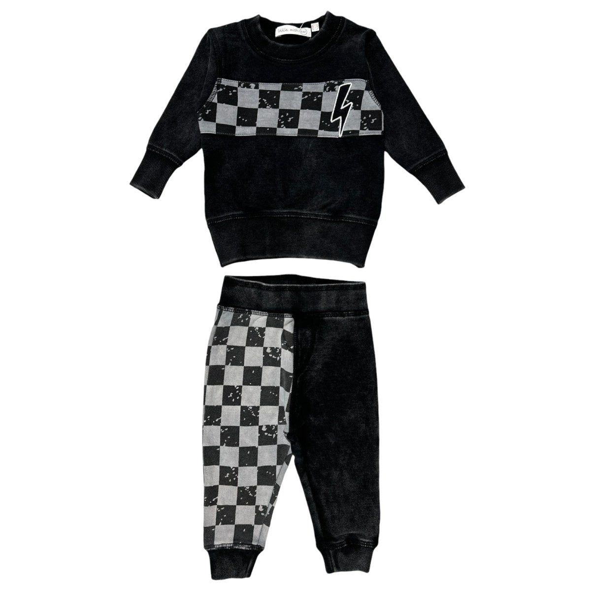 CHECKERED BOLT SWEATSHIRT & SWEATPANTS SET - MISH MISH