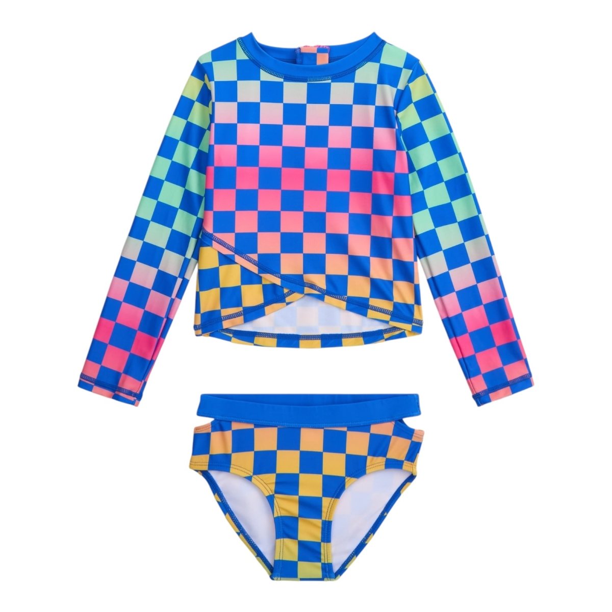 CHECKERED LONG SLEEVE RASH GUARD TWO PIECE SWIMSUIT SET (PREORDER) - APPAMAN