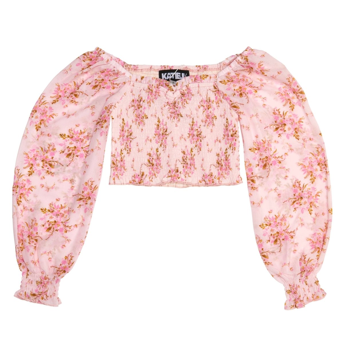 CHLOE PINK BOUQUET SMOCKED PUFF SLEEVE TOP - LONG SLEEVE TOPS