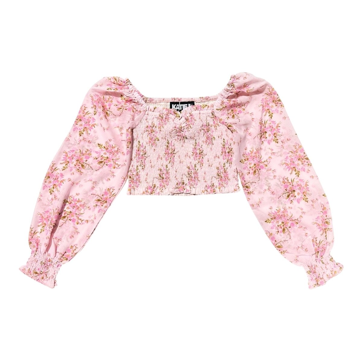 CHLOE PINK BOUQUET SMOCKED PUFF SLEEVE TOP - LONG SLEEVE TOPS