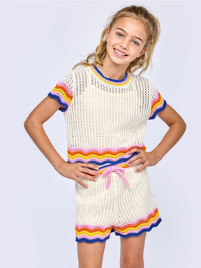 CROCHET SCALLOP SHORT SLEEVE TOP - SHORT SLEEVE TOPS