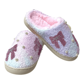 CRYSTALS & PEARL BOW SLIPPERS - SLIPPERS