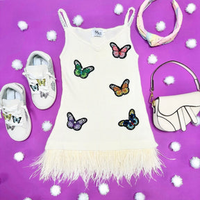 CRYSTAL BUTTERFLY FEATHER DRESS - LOLA AND THE BOYS