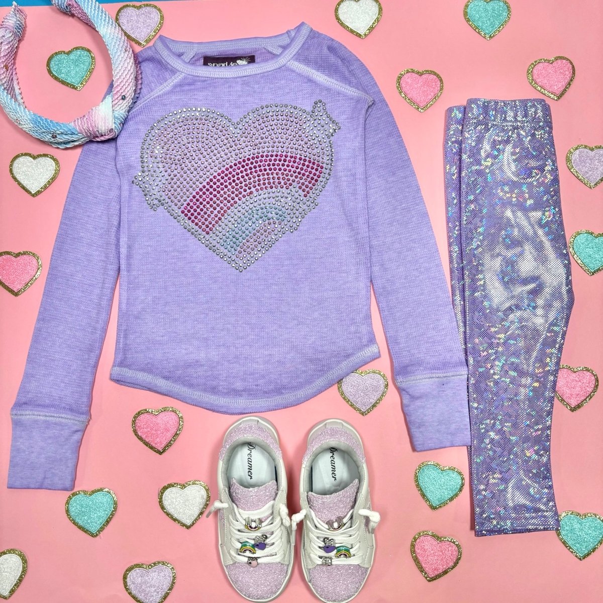 CRYSTAL HEART LONG SLEEVE THERMAL TOP - SPARKLE BY STOOPHER