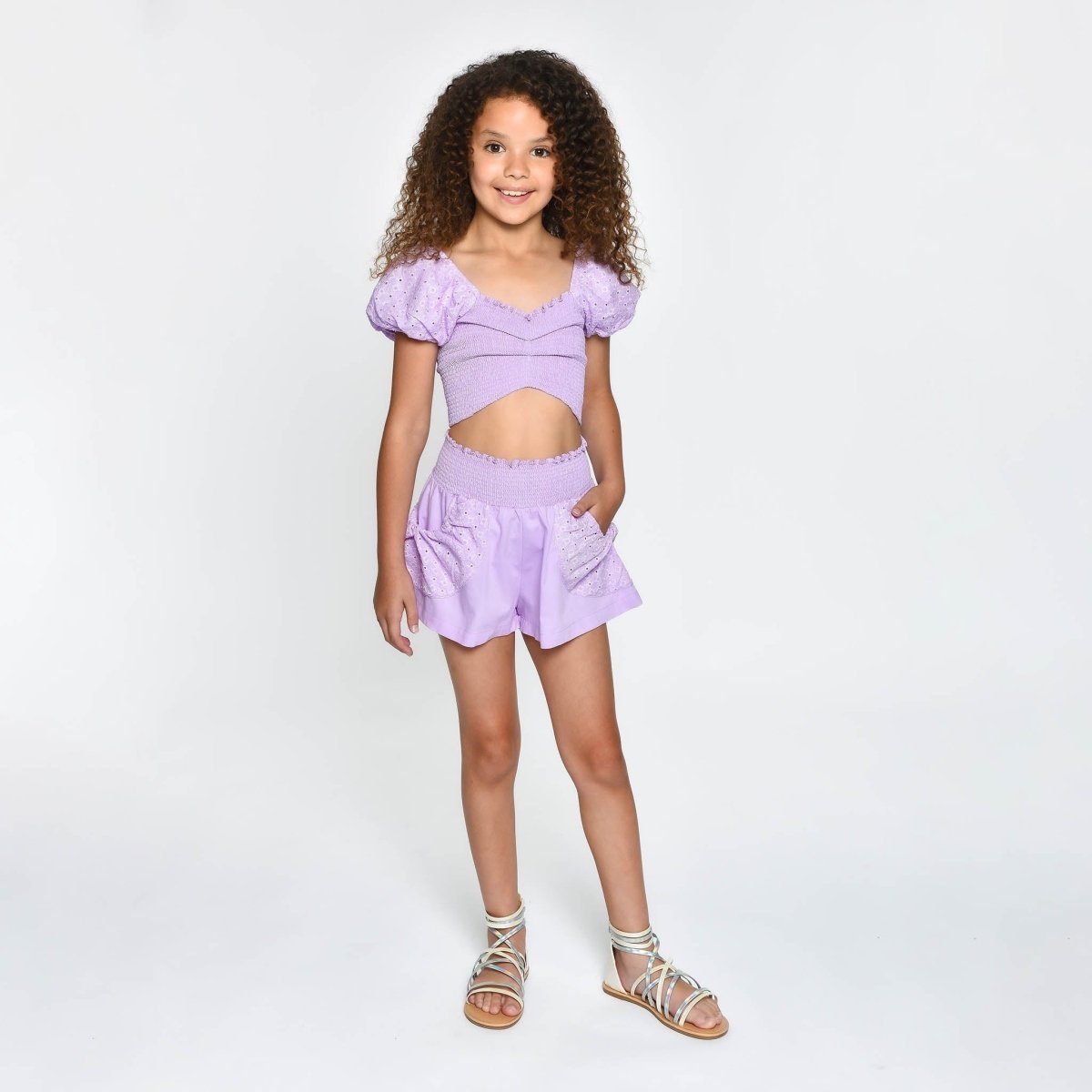 EDINA PUFF SLEEVE CROP TOP AND SHORTS SET - SET