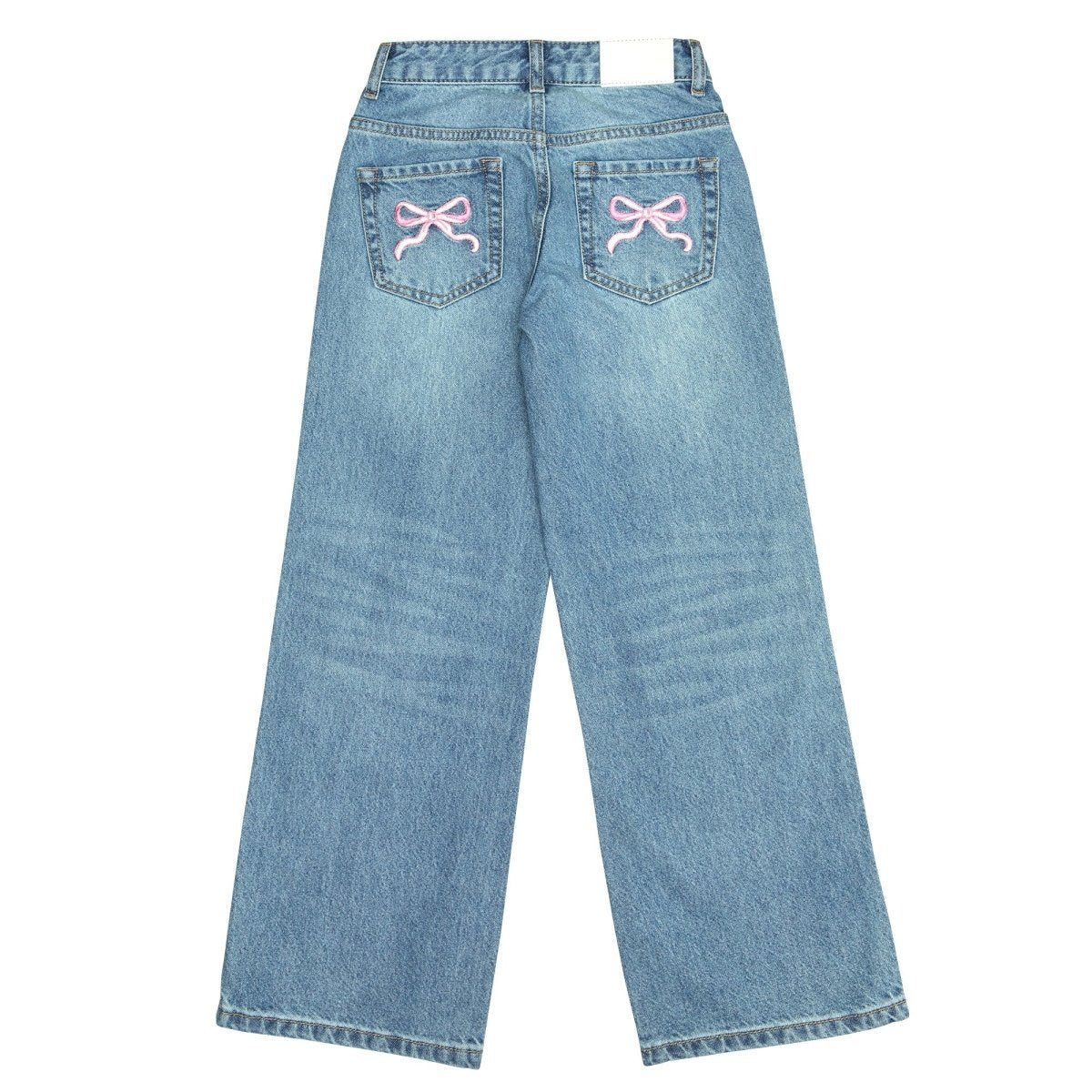 EMBROIDERED BOW CHICAGO LIGHT WASH DENIM PANTS - PANTS