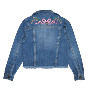 EMBROIDERED BOW DARK WASH DENIM JACKET - KATIE J NEW YORK