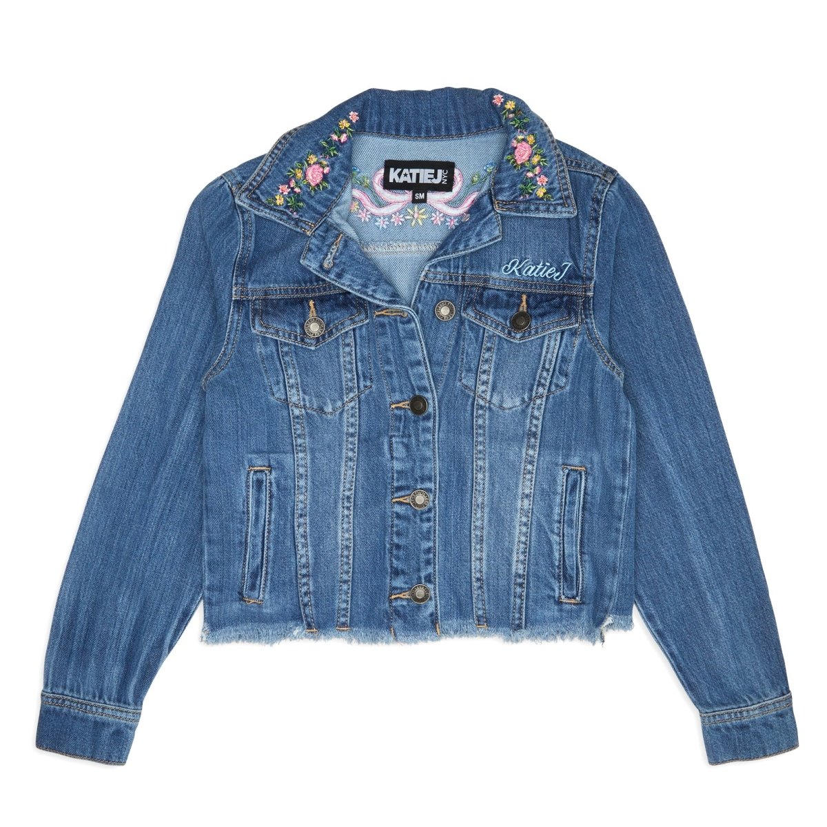 EMBROIDERED BOW DARK WASH DENIM JACKET - KATIE J NEW YORK