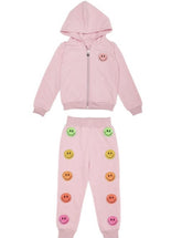 HAPPY SEQUIN SMILEY FACE ZIP UP HOODIE AND SWEATPANTS SET - MINI DREAMERS