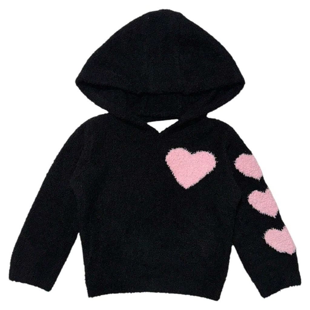 Girls Pink Heart Fuzzy Fleece Hoodie Mini Dreamers 3 Black by Chaser Kids