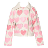 HEART PRINT MOTO JACKET W/ PEARLS (PREORDER) - SARA SARA