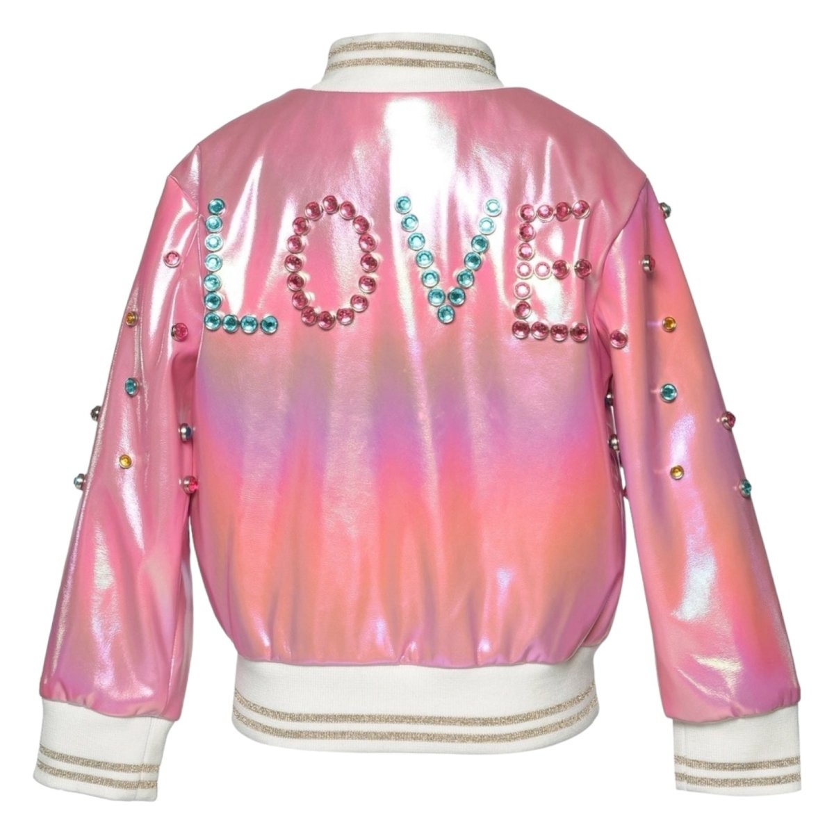 JEWELED LOVE FAUX LEATHER JACKET (PREORDER) - SARA SARA