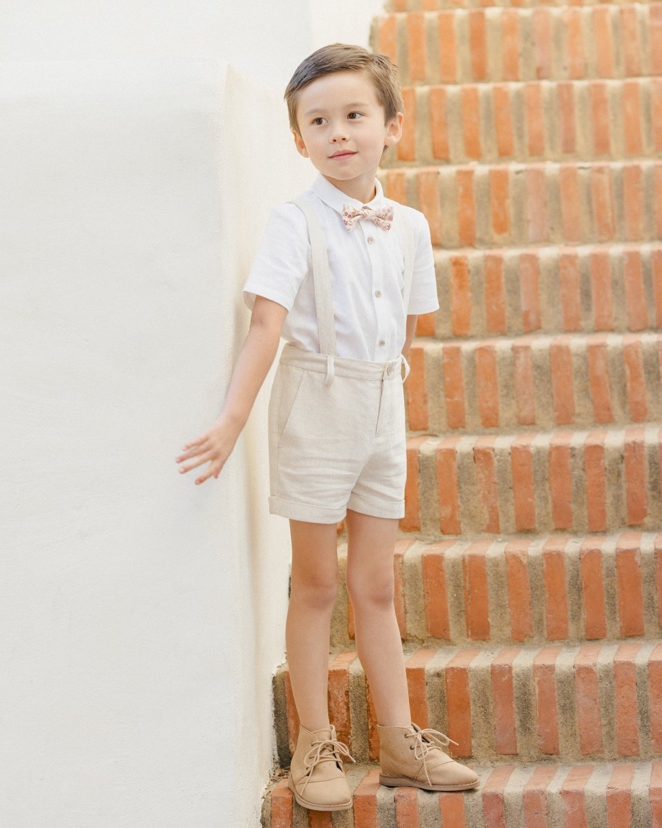 LINEN SUSPENDER SHORTS - SHORTS