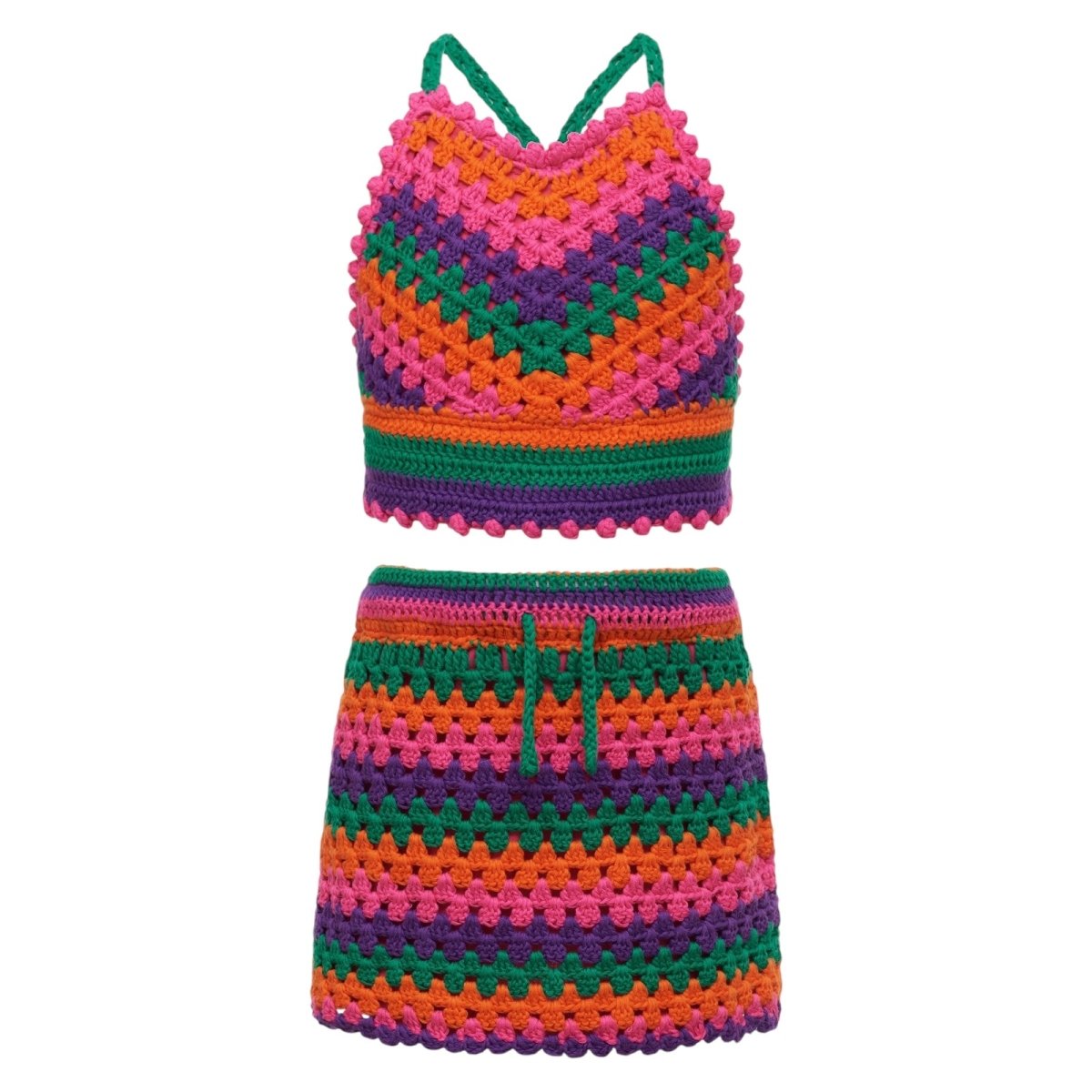 LITTLE CARMEN TECHNICOLOR CROCHET HALTER TOP AND SKIRT SET - SET