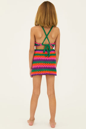 LITTLE CARMEN TECHNICOLOR CROCHET HALTER TOP AND SKIRT SET (PREORDER) - BEACH RIOT KIDS