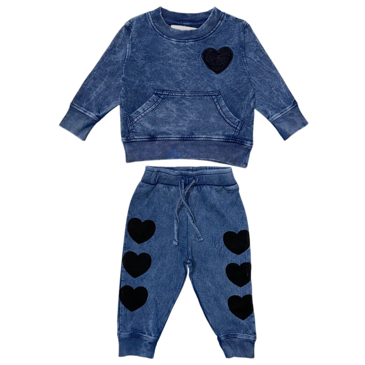 LOVE HEARTS DENIM SWEATSHIRT & SWEATPANTS SET - MISH MISH