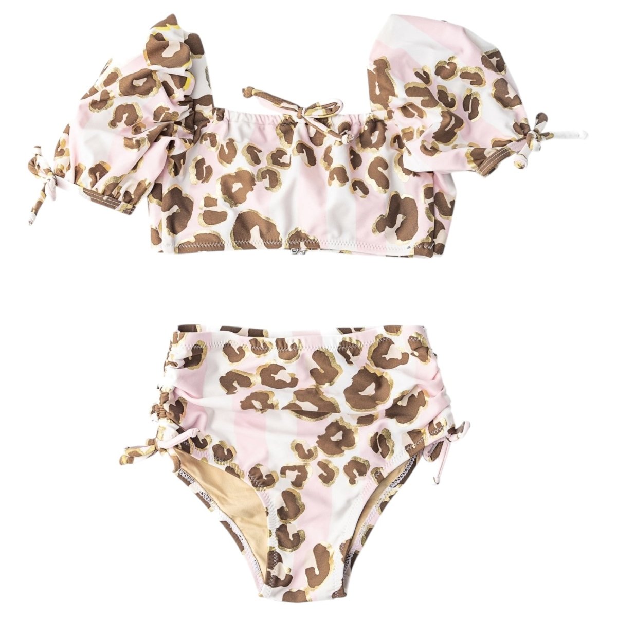 METALLIC LEOPARD PUFF SHOULDER TWO PIECE BIKINI - TWO PIECE BIKINI